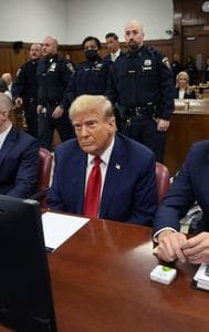 Former US President Donald Trump at the Manhattan criminal court.  