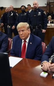 Former US President Donald Trump at the Manhattan criminal court.  