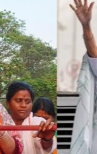 BJP leader Agnimitra Paul (left) and West Bengal CM Mamata Banerjee (right) 