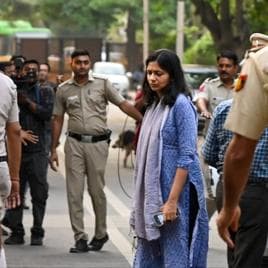 AAP Rajya Sabha MP Swati Maliwal outside Delhi CM Arvind Kejriwal's residence at Civil Lines