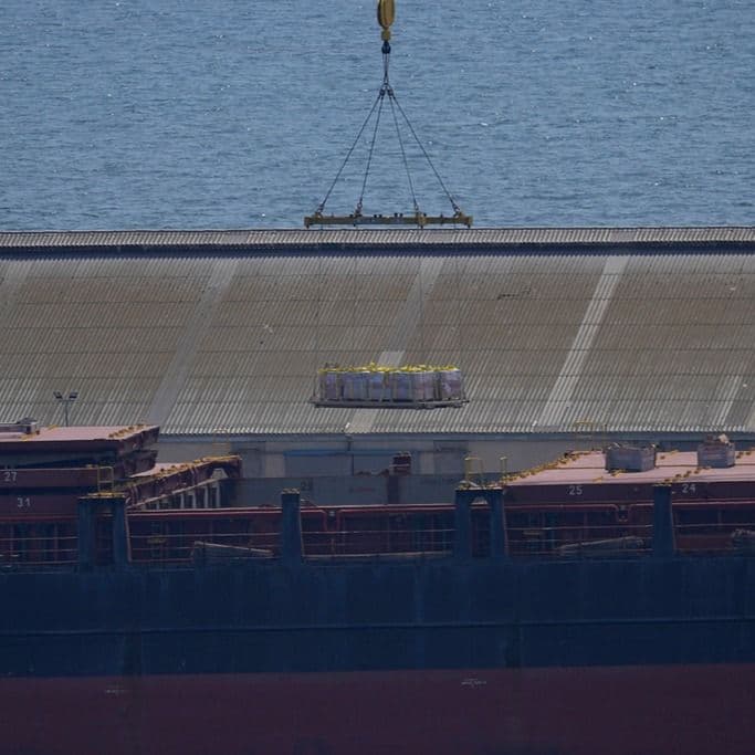 Aid being loaded on to the container ship Sagamore which is now on its way to Gaza from Cyprus. 