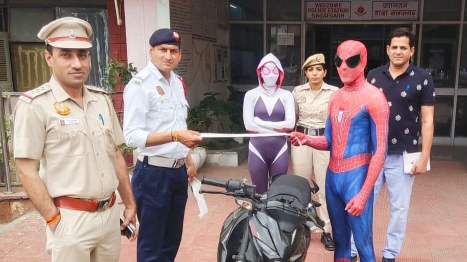 Delhi police arrests Spiderman and Spiderwoman in Dwarka district