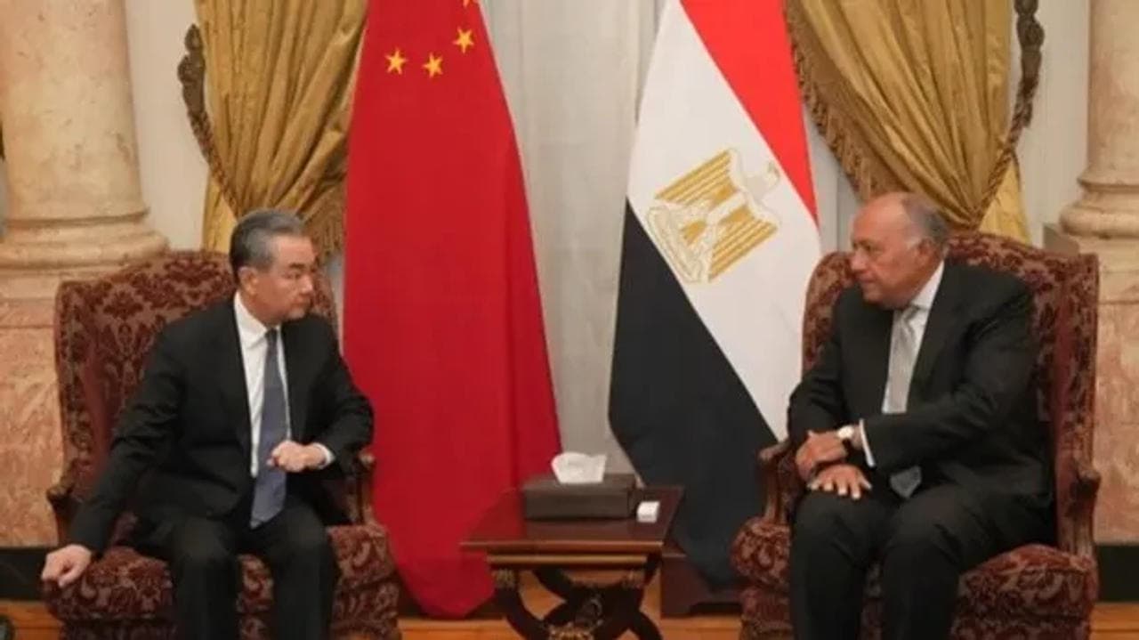 Chinese Foreign Minister Wang Yi holds talks with his Egyptian counterpart Sameh Shoukry in Cairo