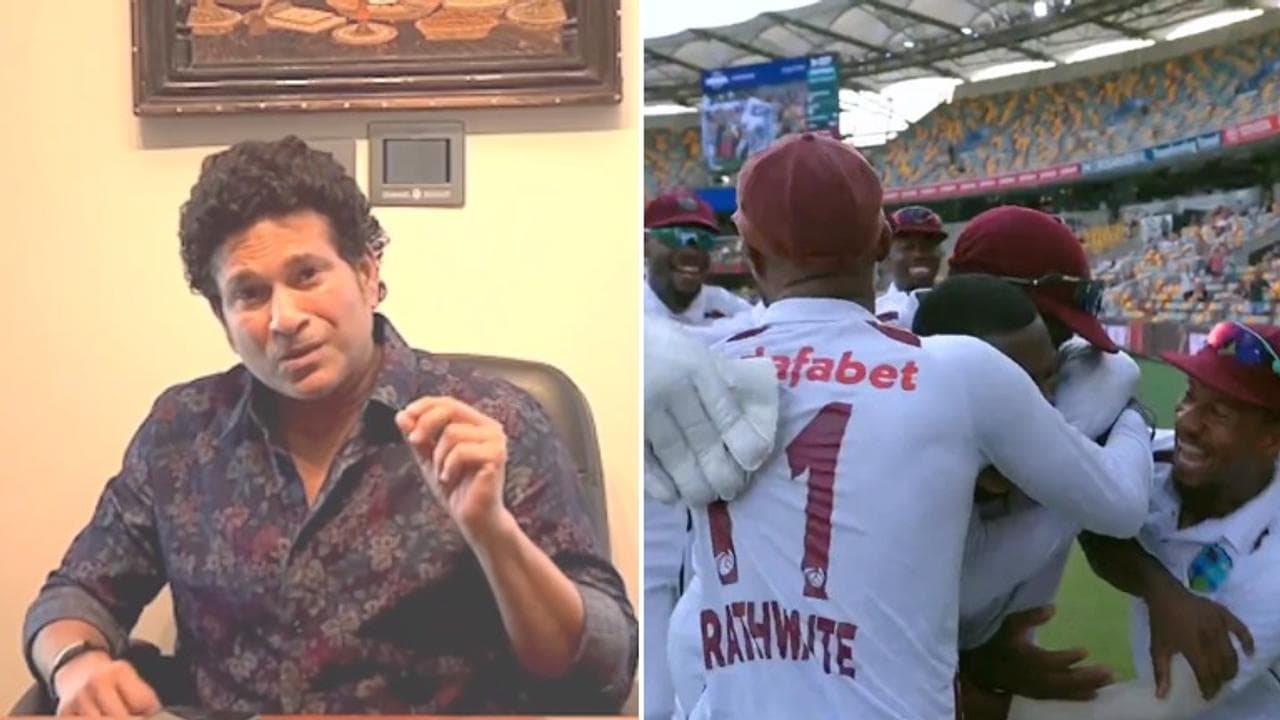Sachin Tendulkar on the left and West Indies Test team on the right