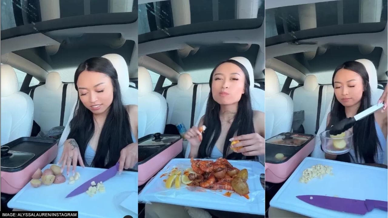 A viral video shows a woman making a whole meal inside her car 
