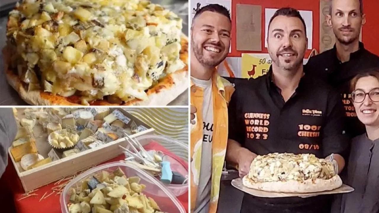 Pizza topped with 1,001 types of cheese earns Guinness World Record.