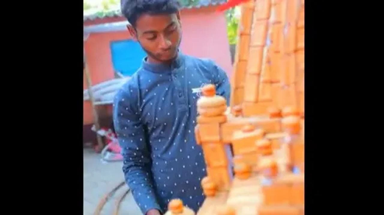 Man Builds Mini Ayodhya's Ram Mandir Using 20 kg Parle-G Biscuits