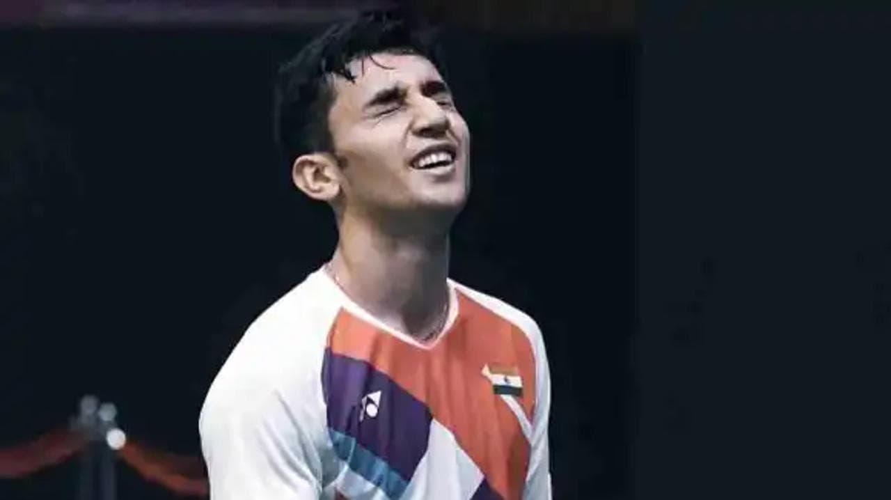 Lakshya Sen reacts after losing a point