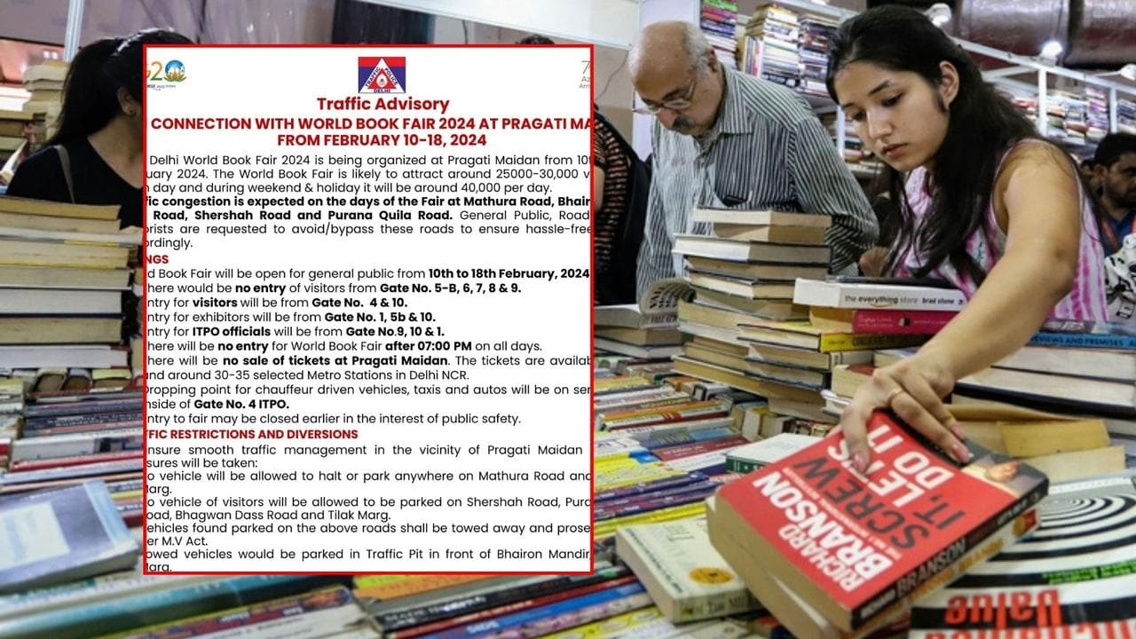 Traffic congestion is anticipated on Mathura Road, Bhairon Marg, Ring Road, Shershah Road, and Purana Quila Road due to the World Book Fair 2024.