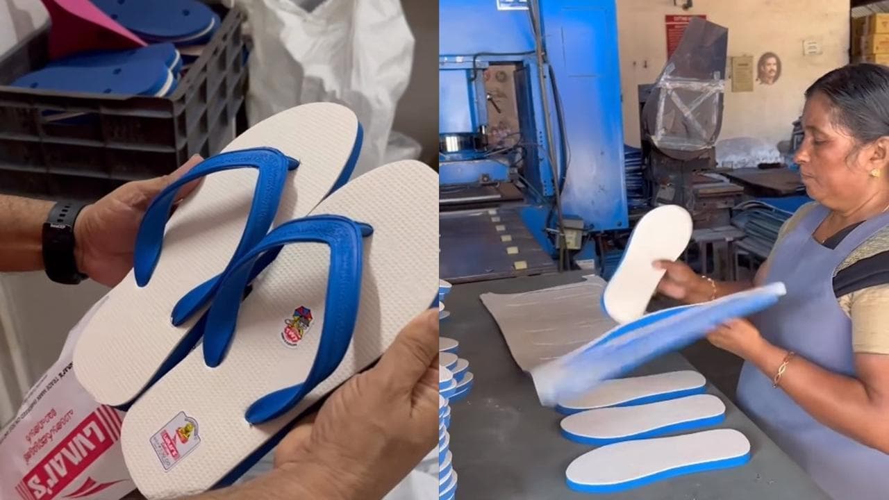 Watch how rubber slippers are made. 
