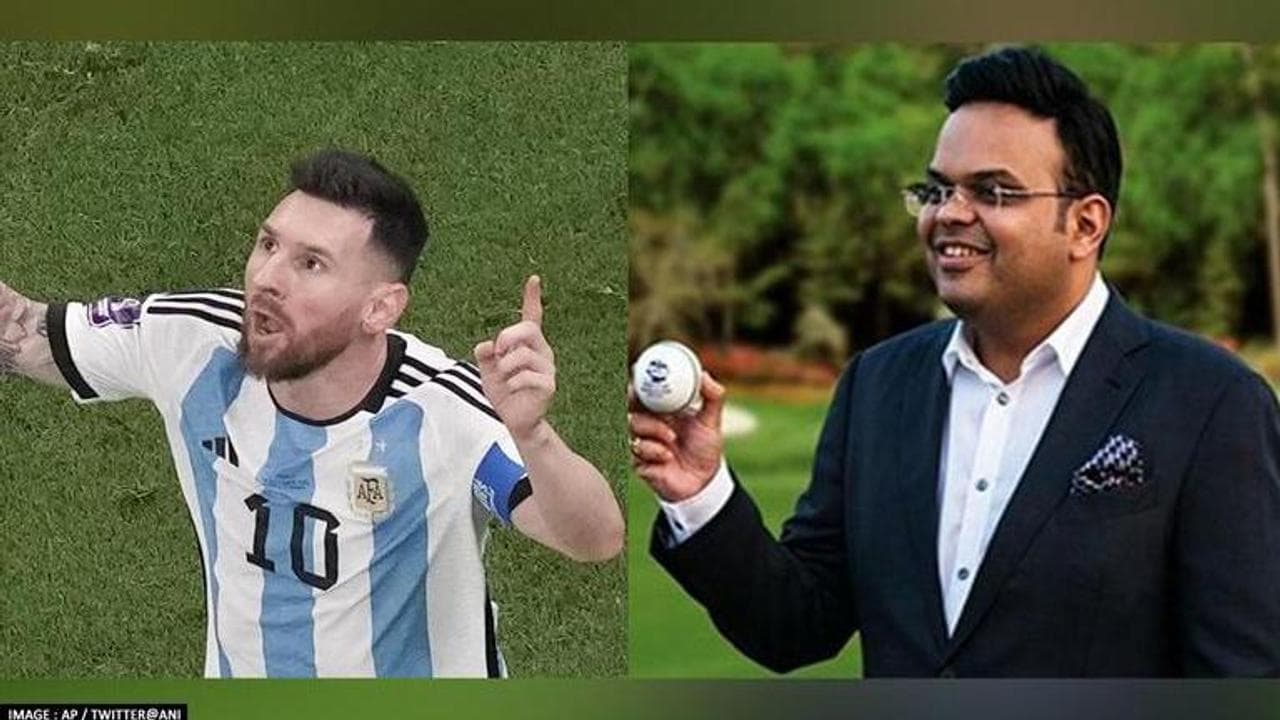 Argentina's Lionel Messi and Jay Shah