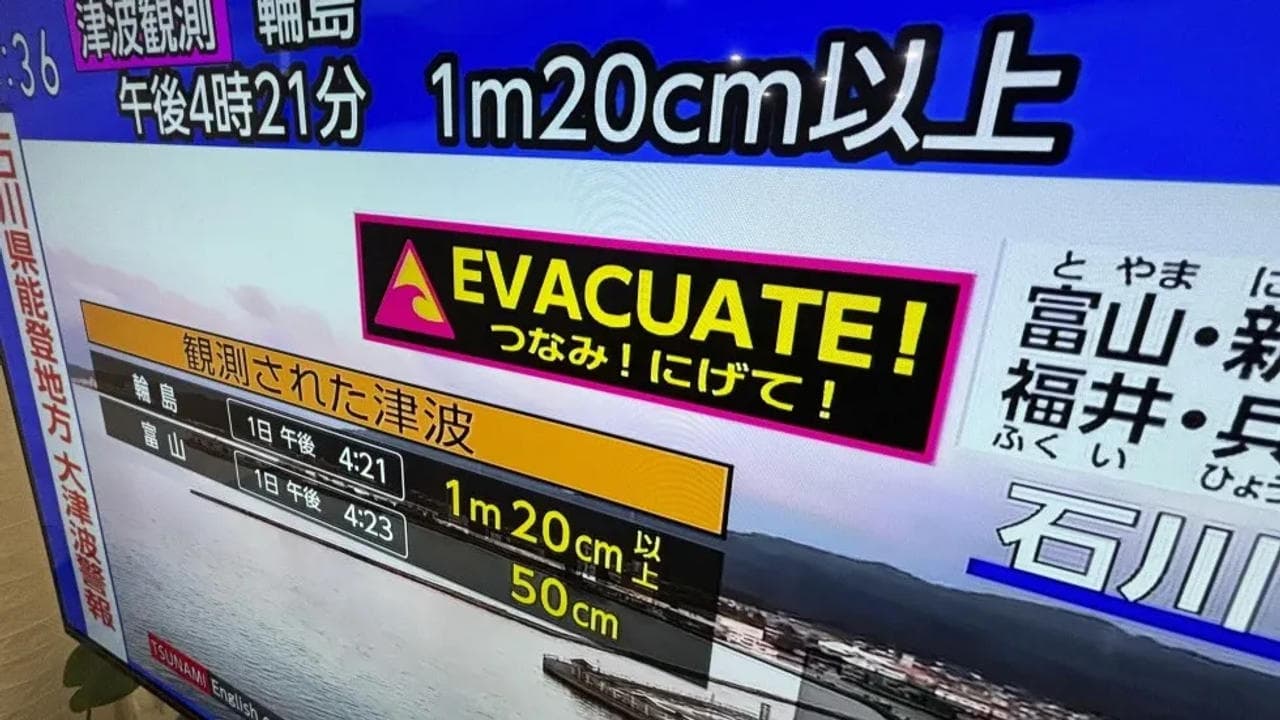 Tsunami waves of one meter high hit coastal Japan.