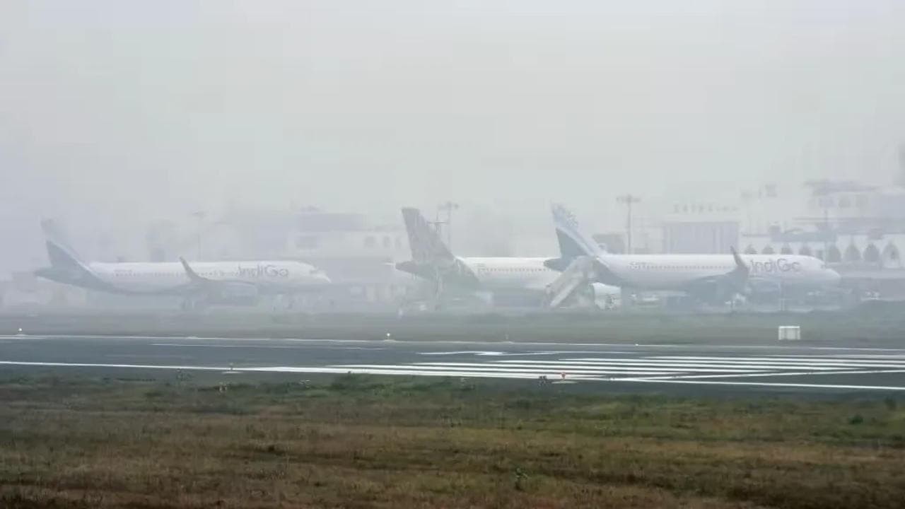 Several flights have been cancelled amid dense fog conditions in Delhi. 