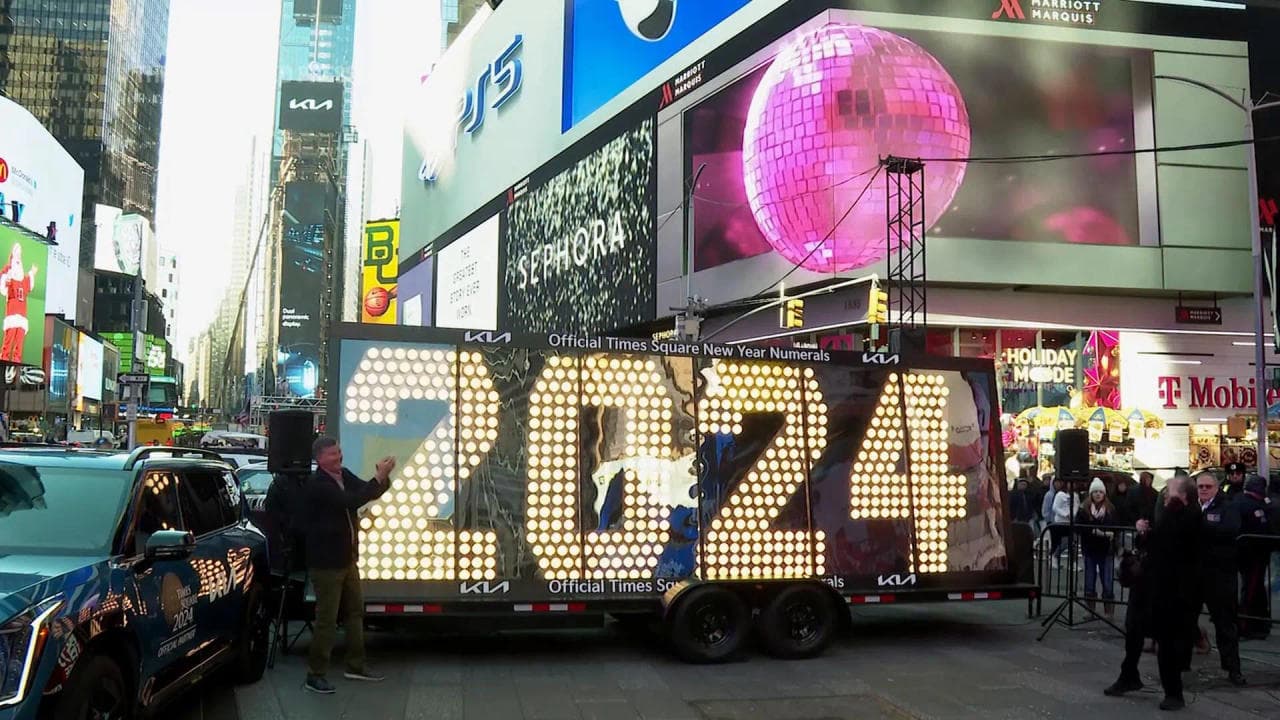 Numerals ‘2024' arrive in Times Square in preparation for New Year’s Eve.