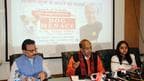 BJP leader Vijay Goyal addressing a press conference as he launches the website built to address stray dog attacks.