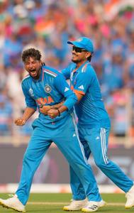 Ishan Kishan joins Kuldeep Yadav in celebration after taking a wicket  