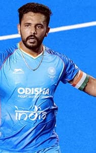 Harmanpreet Singh reacts after scoring a goal