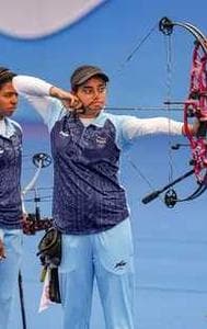 Indian women's archery team during the Asian Games 2022 in Hangzhou. 