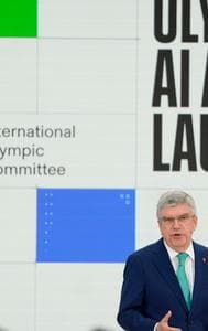 IOC President Thomas Bach speaking at the launch of the Olympic AI Agenda. 