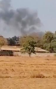 Smoke rising after an explosion at a military base in Camodia's Kompong Speu province.