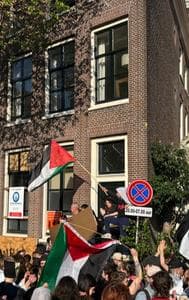 Hundreds of pro-Palestine supporters gathered outside the University of Amsterdam this week. 