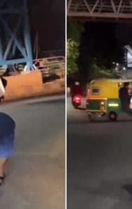 Bengaluru couple made child to stand on footrest of moving scooter.