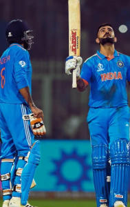 Virat Kohli celebrates his 49th ODI hundred