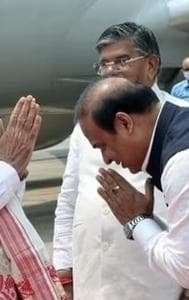 Assam Chief Minister Himanta Biswa Sarma welcomes PM Modi in Assam