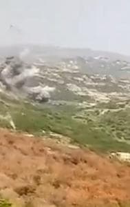 A screengrab of the video put out by the IDF showing the strikes it carried out in South Lebanon.