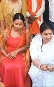 In the video, Smriti Irani is seen taking a little detour during her poll campaign in Haliyapur, as she plays majeera during an event.