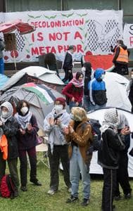 Pro-Palestinian activists occupied a courtyard of the Free University in Berlin on Tuesday.