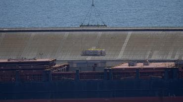 Aid being loaded on to the container ship Sagamore which is now on its way to Gaza from Cyprus. 