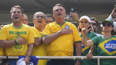  Former President Jair Bolsonaro, center, addresses supporters during a rally in Sao Paulo., Brazil